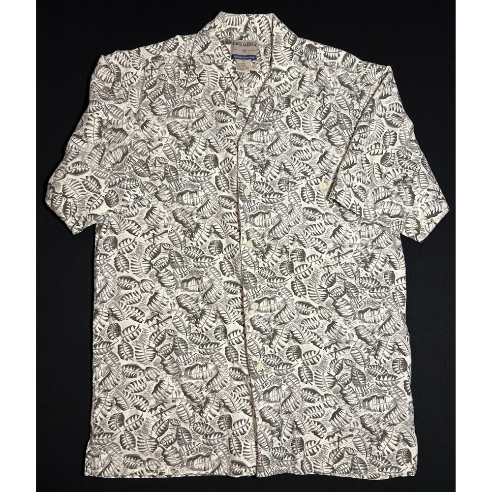 High Sierra Men's Hawaiian Beach Cruise Linen Blend Button Up Shirt Beige Gray M